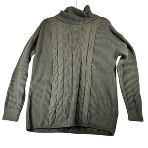 GAP Womens Olive Green 100% Cotton Cable Knit Tunic Sweater L Fisherman Layering